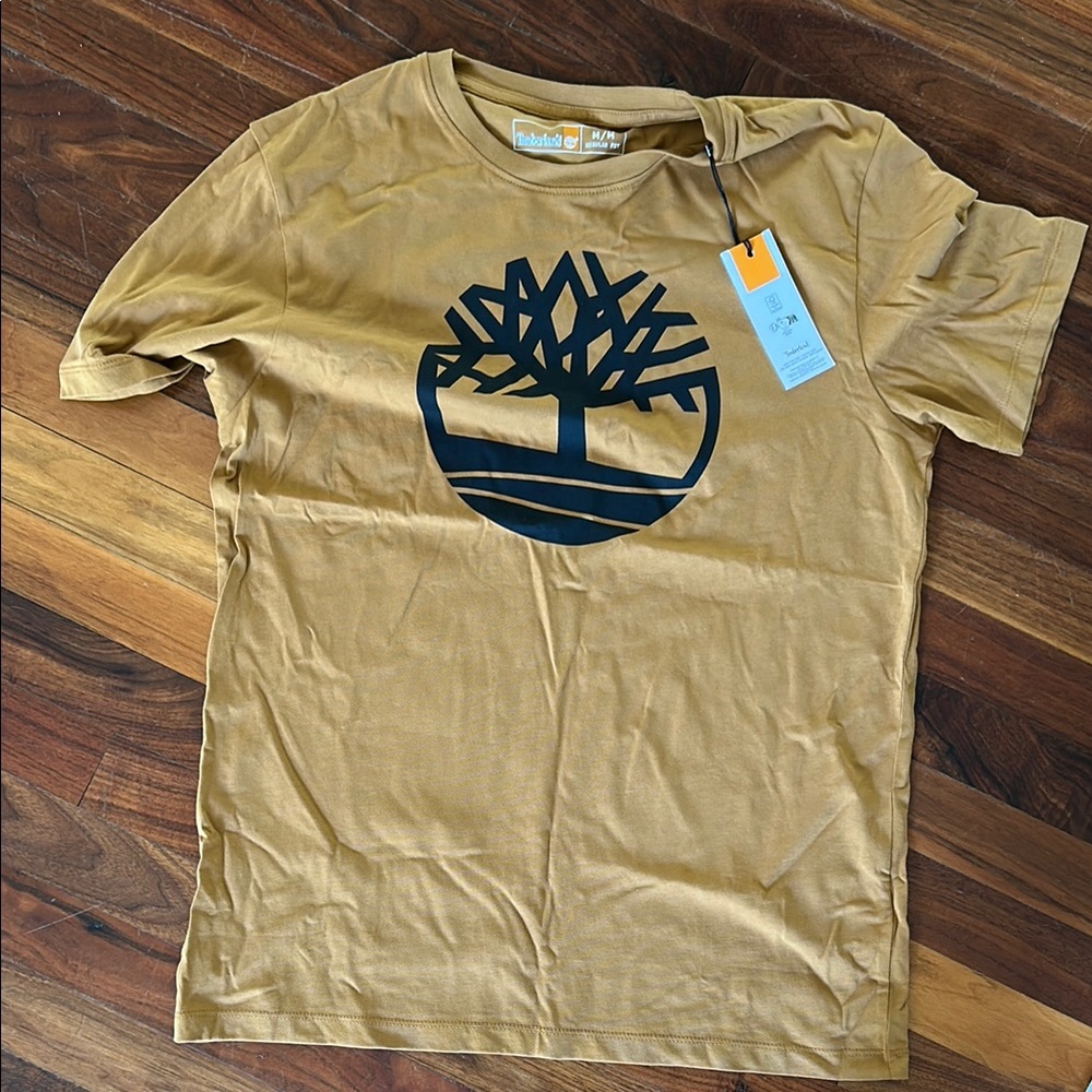 Timberland Tan Short Sleeve Tee with Iconic Tree Logo